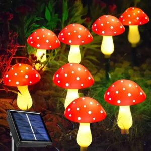 Solar Powered LED Mushroom Garden Lights with Ground Stakes