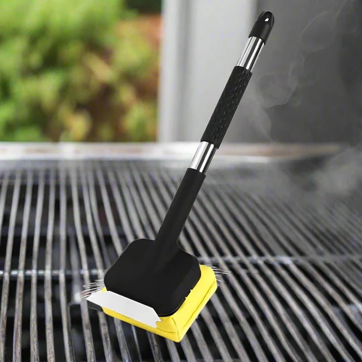 Barbecue Grill Brush with Steam Cleaning Feature and Scraper Tool