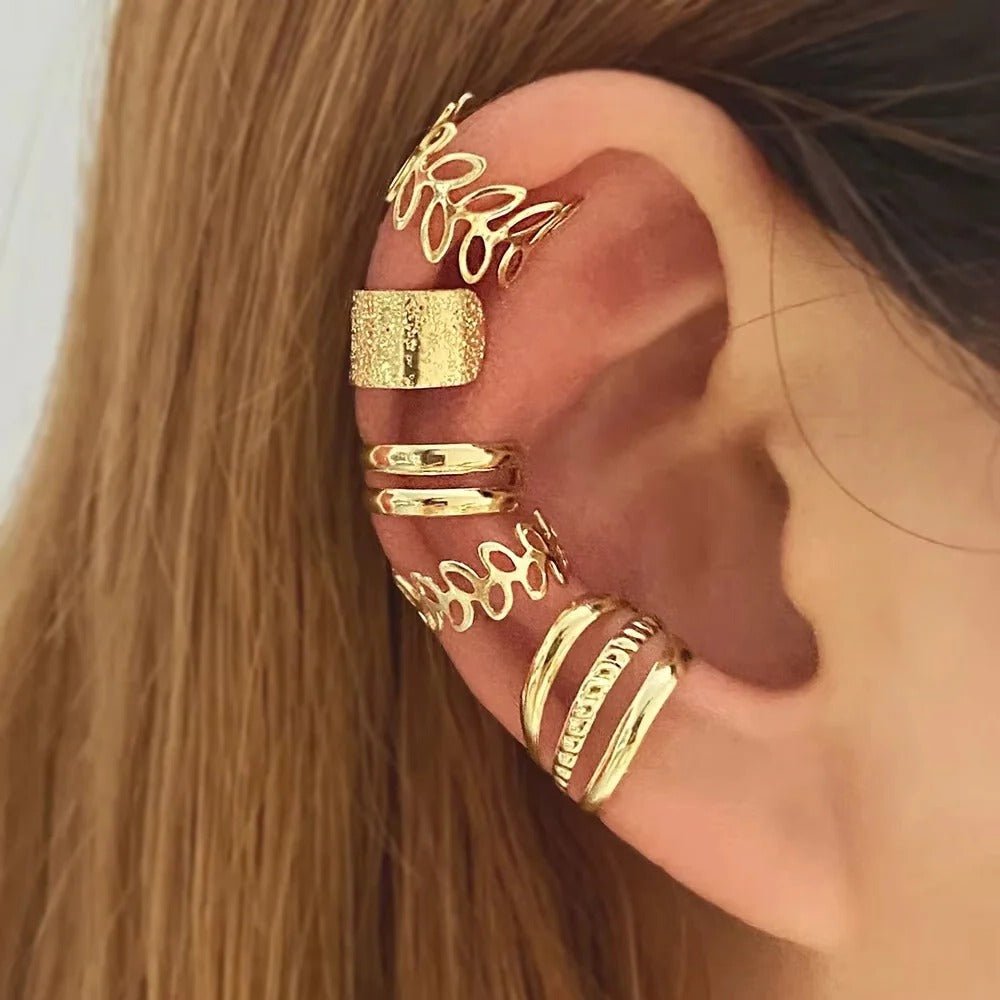 Clip On Ear Cuff Set Gold Leaf Design for Women