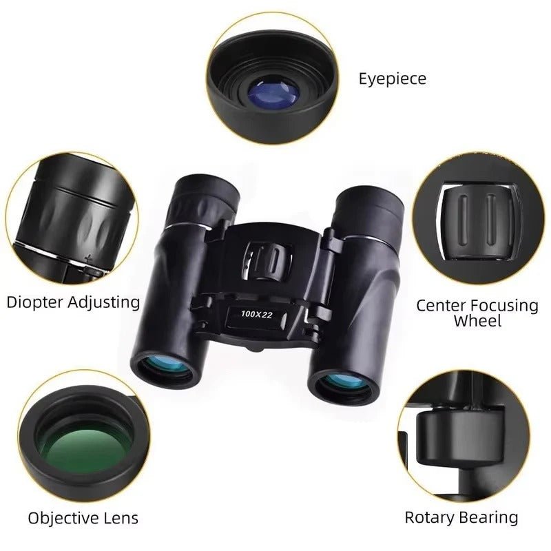 Compact pocket binoculars 100x22