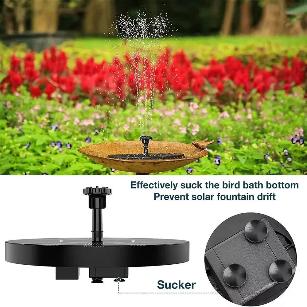 Floating solar fountain in bird bath
