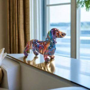 Hand Painted Dachshund Figurine with Multi Color Design