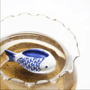 Porcelain Koi Fish Desktop Ornament with Blue and White Pattern