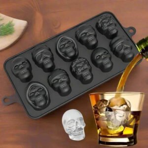 Skull Shaped Silicone Ice Cube Tray with 10 Cavities for Themed Drinks