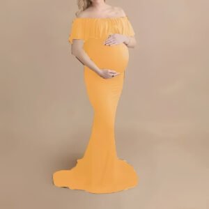 Pregnancy Photoshoot Dress with Flowing Lace Design