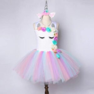 Unicorn Tulle Dress for Girls with Matching Headband