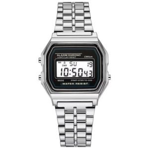 Vintage Style Unisex Digital Watch with Stainless Steel Band and LED Display