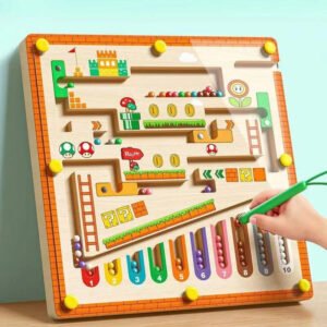 Wooden Magnetic Maze Puzzle Board for Kids with Color Sorting and Montessori Pen