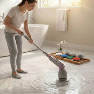 Electric Spin Scrubber with Rotating Brush Head and Adjustable Handle