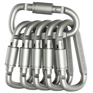 Aluminum D-Shape Carabiner Clips with Screw Lock, Set of 6