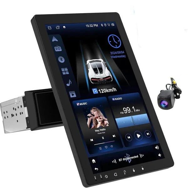 Touchscreen Car Stereo with Rotating Display, Bluetooth and Backup Camera Support