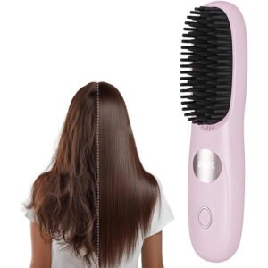 USB Rechargeable Heated Straightening Brush with LED Display and Adjustable Heat Settings