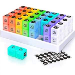 31 Day AM/PM Pill Organizer with Large Storage Case and Label Stickers for Daily Medication