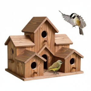 Hanging Wooden Bird House with Decorative Villa Design for Outdoor Gardens