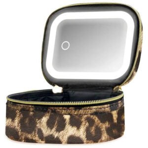 Portable Travel Cosmetic Case with Adjustable LED Mirror and Organizer