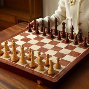 Folding Walnut Wood Chess Set with Weighted Pieces and Storage