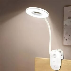Clip-On Gooseneck LED Reading Light with Dimmable USB Rechargeable Design for Desk Use