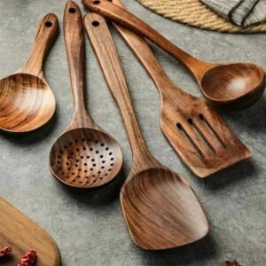 Natural Acacia Hardwood Cooking Utensil Set for Kitchen Use