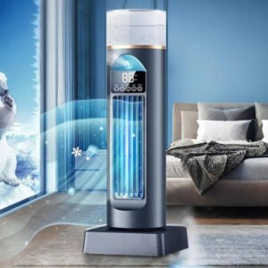 Bladeless Portable Air Cooler Tower Fan with Water Tank and Smart Remote, 6 Speed Settings