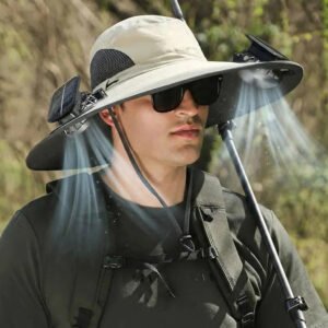 Ventilated Sun Hat with Built In Dual Solar Fans for Men and Women Outdoor Use