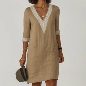 Women's Linen Midi Dress with Side Pockets and Relaxed Loose Silhouette