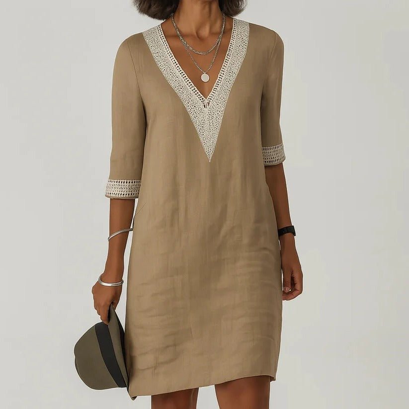 Women's Linen Midi Dress with Side Pockets and Relaxed Loose Silhouette