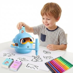 Kids Voice Guided Drawing Robot with 100 Art Cards and Markers
