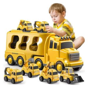 Construction Truck Toy Set with Carrier and Ramp, 5 Piece