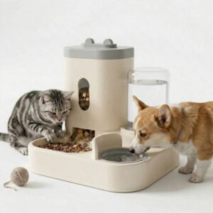 Pet Feeder and Water Dispenser with Gravity Feed for Cats and Dogs