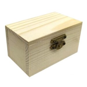 Pine Wood Treasure Chest with Hinged Lid and Locking Clasp for DIY Projects