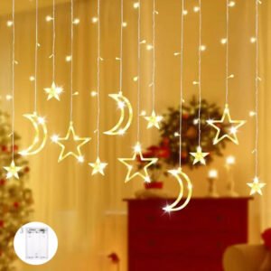 LED Star Moon Window Curtain String Lights, 138 Inch Drop