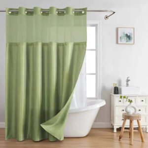 Waffle Weave Shower Curtain with Mesh Window and Snap In Liner