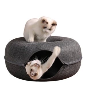 Round Donut Cat Bed with Plush Cushion