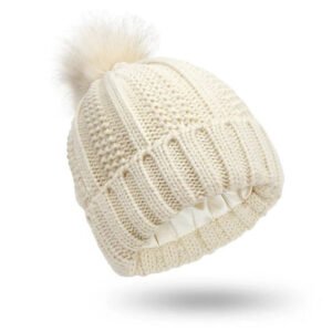 Silk Lined Pompom Beanie for Frizz Control and Static Free Hair