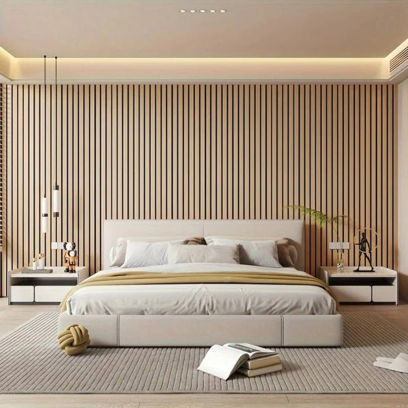 3D PVC wall panels installed in a residential living room setting