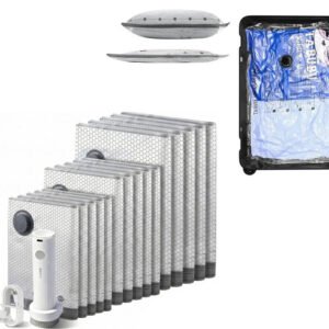 Cordless Vacuum Compression Bag Set with Hand Pump for Travel, 15 Piece